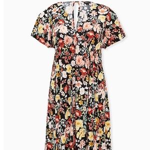 Torrid Black Floral Button Front Challis Dress